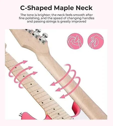 30 inch Electric Guitar Vangoa Electric Guitar for Beginner Kit for Young Players with Amp, Bag, Strap, Extra Strings, Capo, Tuner, Picks, Cable (Pink) - 6