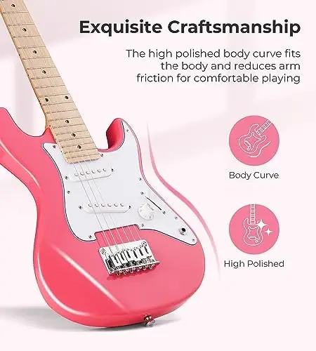 30 inch Electric Guitar Vangoa Electric Guitar for Beginner Kit for Young Players with Amp, Bag, Strap, Extra Strings, Capo, Tuner, Picks, Cable (Pink) - 5