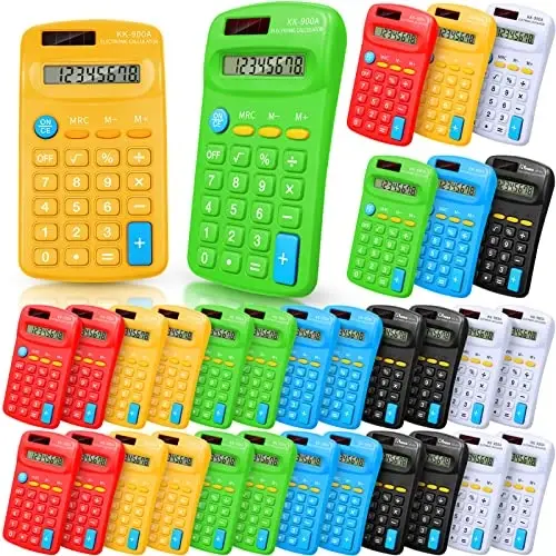 30 Pack Cho'ntak Kalkulyator Kichkina Batareyali Ommaviy Mini O'lchamli 4 Funksiyali Qo'lda Ishlaydigan Asosiy Kalkulyator Talabalar Bolalar Maktab Uy Ofisi uchun (Yashil, Oq, Qizil, Sariq, Ko'k, Qora) - 1