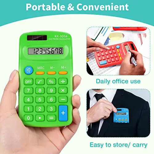30 Pack Pocket Calculator Small Battery Powered Calculator Bulk Mini Size 4 Function Calculator Hand Held Basic Calculator for Students Kids School Home Office (Green, Red, Blue) - 5