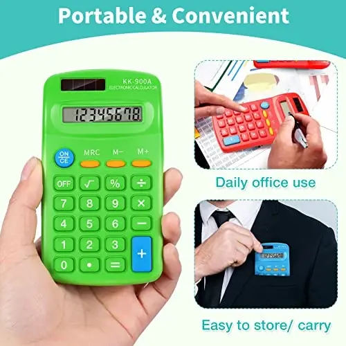 30 Pack Pocket Calculator Small Battery Powered Calculator Bulk Mini Size 4 Function Calculator Hand Held Basic Calculator for Students Kids School Home Office (Green, Red, Blue) - 5