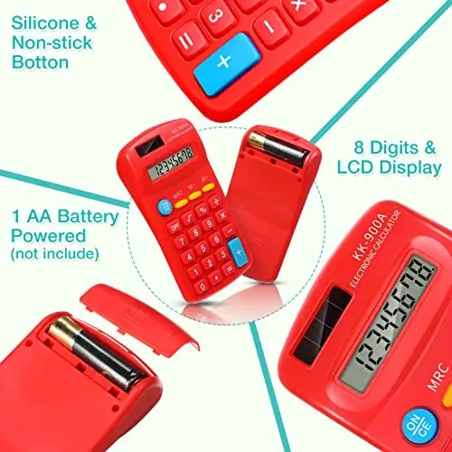 30 Pack Pocket Calculator Small Battery Powered Calculator Bulk Mini Size 4 Function Calculator Hand Held Basic Calculator for Students Kids School Home Office (Green, Red, Blue) - 4