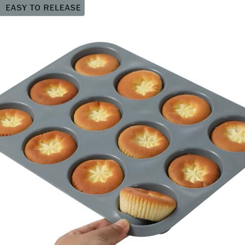 30 Piece Silicone Bakeware Set, Non-Stick Kitchen Oven Baking Pans, Silicone Cake Molds with Muffin Pan, Round Cake Pan, Donut Pan, Square Cake Pan, Loaf Pan, Pizza Pan and 24 pcs Baking Cups (Grey) - 4