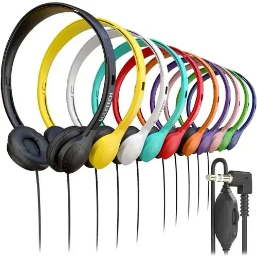 300 Pack Bulk Wired On-Ear Leather Headphones with 3.5mm Connector and Remote Control for Volume, Multi - BULKTECH