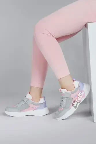 30013 Ochiq kulrang - pushti qizlar krossovkasi kundalik sport poyabzali - Ochiq kulrang - 3