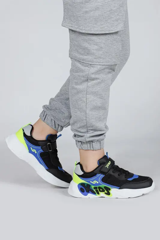 30013 Siyah - Mavi Üniseks Çocuk Sneaker Günlük Spor Ayakkabı - Siyah - Mavi - 2
