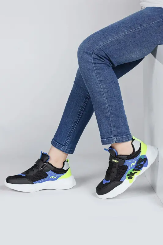 30013 Siyah - Mavi Üniseks Çocuk Sneaker Günlük Spor Ayakkabı - Siyah - Mavi - 3