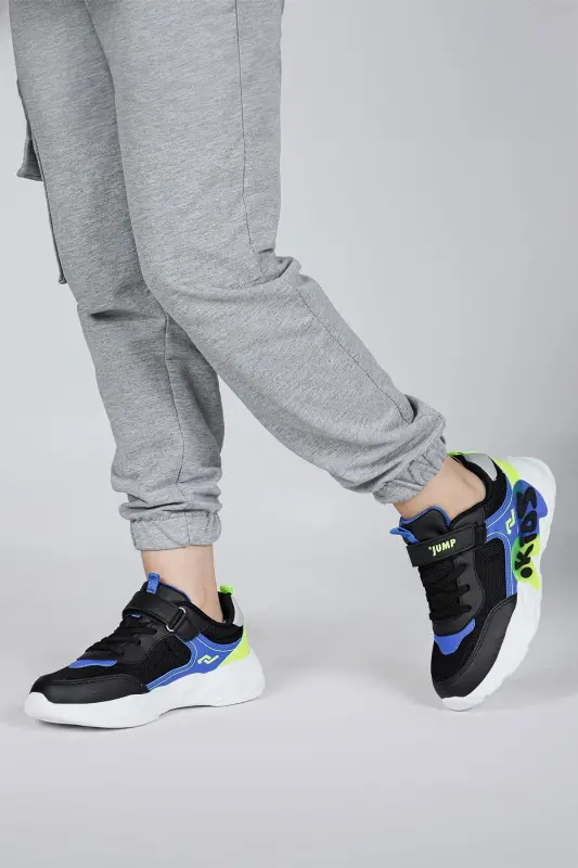 30013 Siyah - Mavi Üniseks Çocuk Sneaker Günlük Spor Ayakkabı - Siyah - Mavi - 4