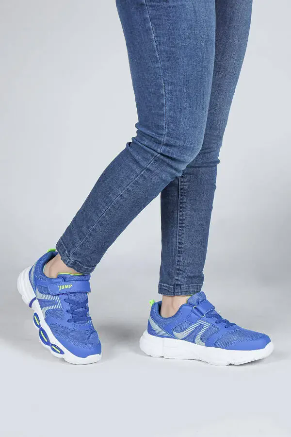 30037 Mavi - Neon Yeşil Erkek Çocuk Sneaker Günlük Spor Ayakkabı-Mavi - 4