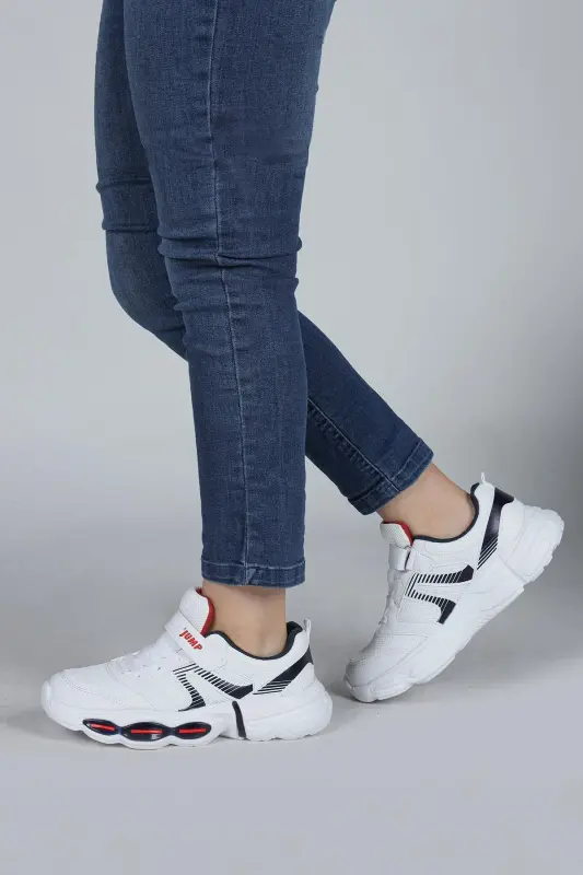 30037 White - Navy Unisex Kids Sneaker Casual Sports Shoe-White - JUMP