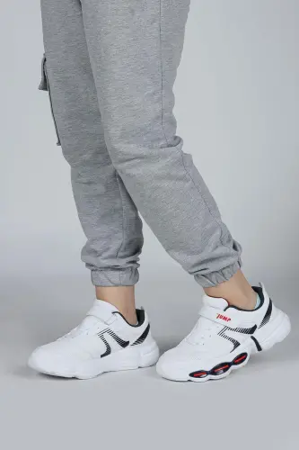 30037 White - Navy Unisex Kids Sneaker Casual Sports Shoe-White - 5