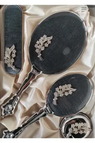 301 Bridal Dowry Gift Mirror Comb Set 2 Leaves-BLUE - 1