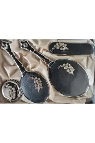 301 Bridal Dowry Gift Mirror Comb Set 2 Leaves-BLUE - CAMOMILE (1)