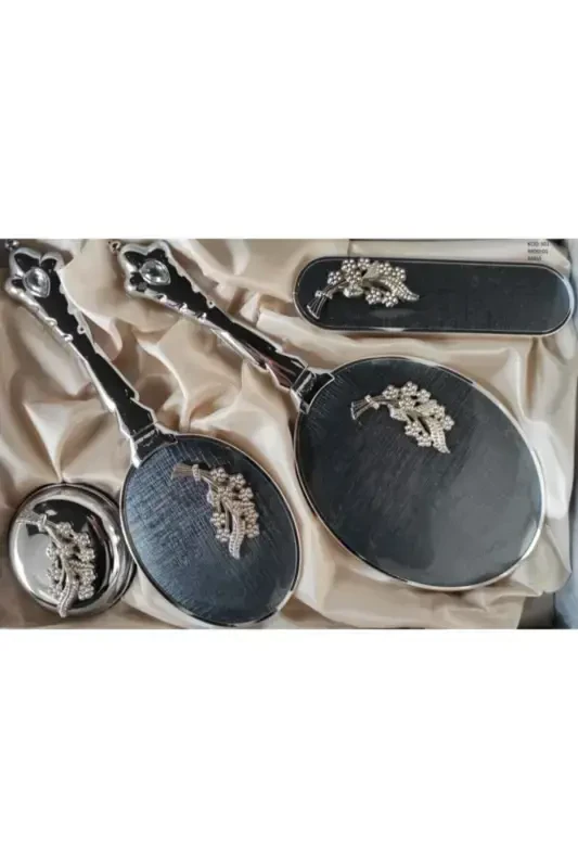 301 Bridal Dowry Gift Mirror Comb Set 2 Leaves-BLUE - 2