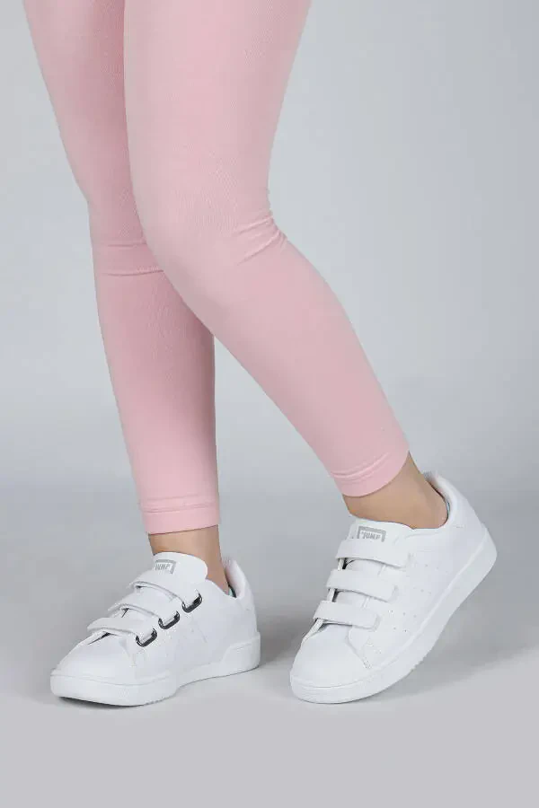 30110 Белые унисекс детские кроссовки на липучке для повседневной носки - 4