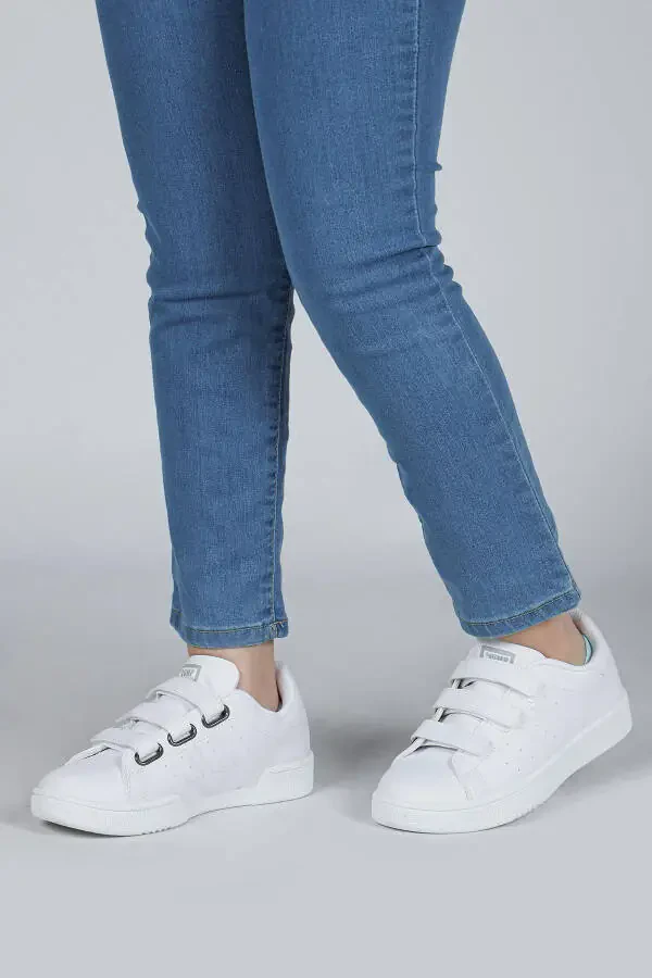 30110 Белые унисекс детские кроссовки на липучке для повседневной носки - 5