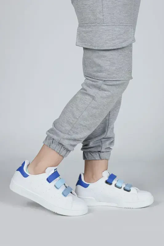 30110 Blue - White Velcro Boys Sneaker Daily Sports Shoes-Blue - 2