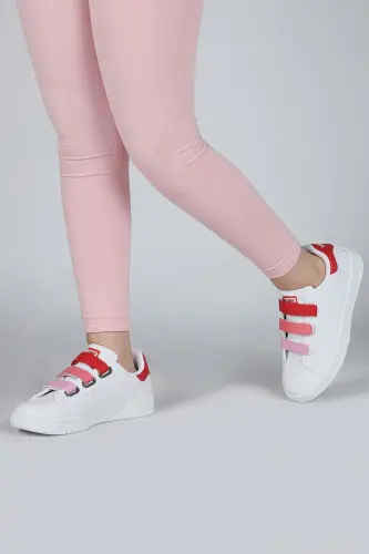 30110 Kırmızı - Beyaz Cırtlı Kız Çocuk Sneaker Günlük Spor Ayakkabı - Kırmızı - Beyaz - 3