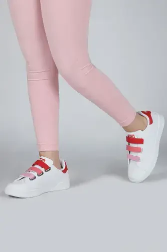 30110 Qizil - Oq cirtli qizlar uchun krossovkalar, kundalik sport poyabzali - Qizil - 3