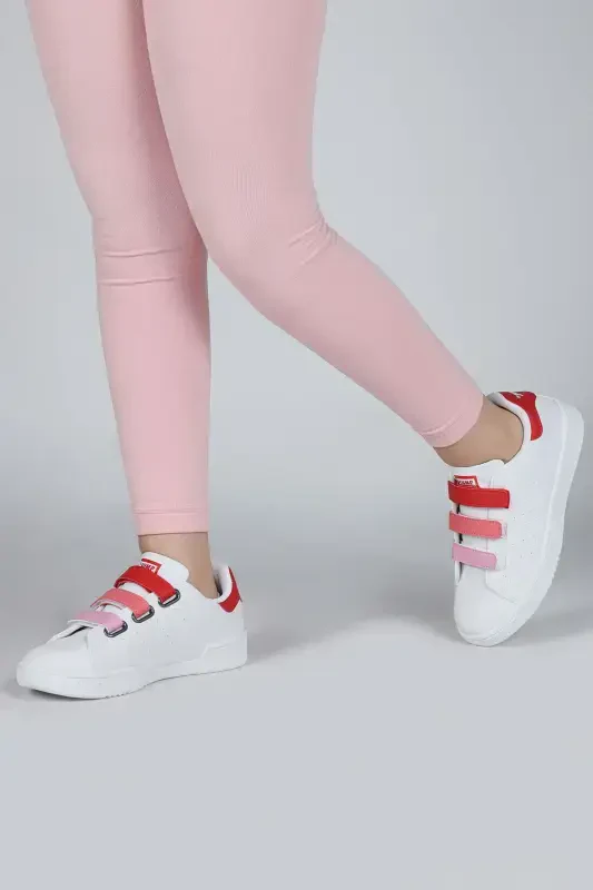 30110 Qizil - Oq cirtli qizlar uchun krossovkalar, kundalik sport poyabzali - Qizil - 3