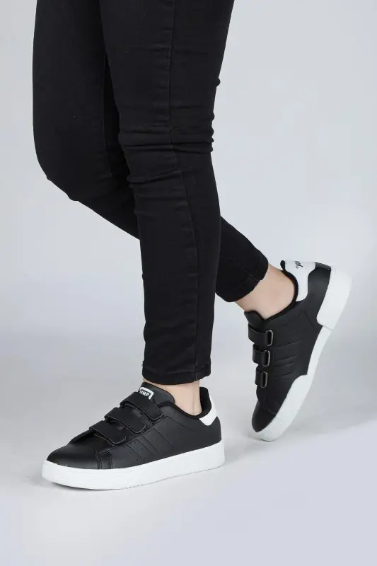 30110 Qora Velcro Unisex Bolalar Sneaker Kundalik Sport Oyoq Kiyimi - Qora - 1