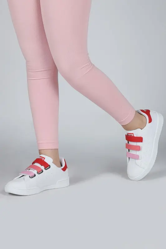 30110 Red - White Velcro Girls Sneaker Daily Sports Shoe-Red - 3