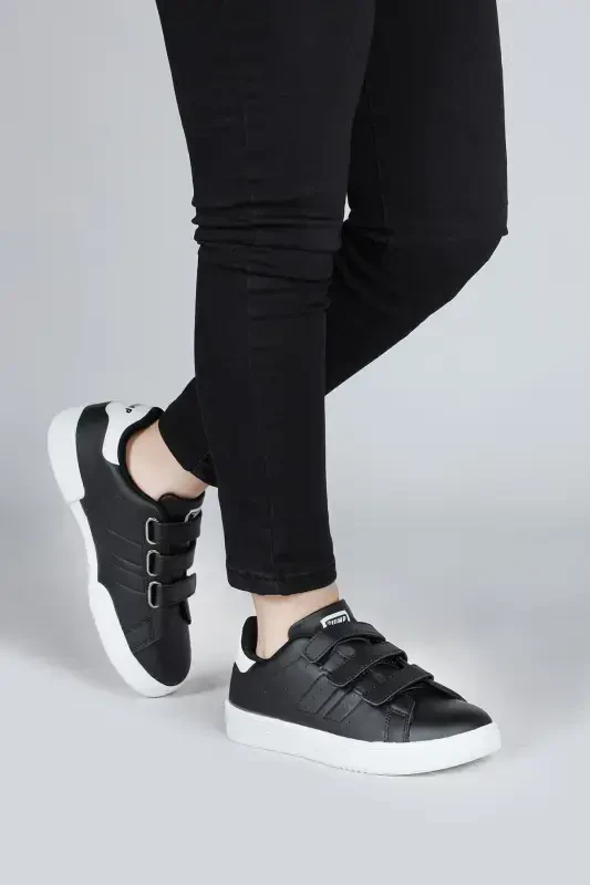 30110 Siyah Cırtlı Üniseks Çocuk Sneaker Günlük Spor Ayakkabı-Siyah - 4