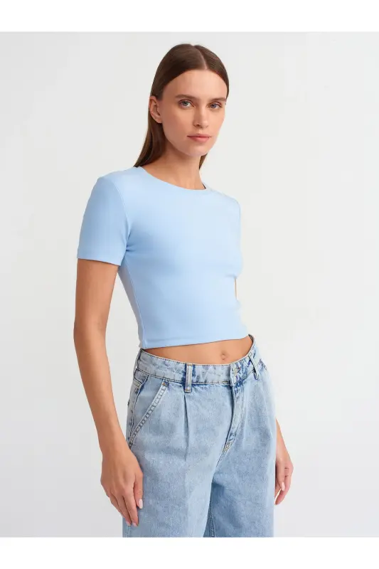 30124 Crop T-shirt-blue-Blue - DILVIN