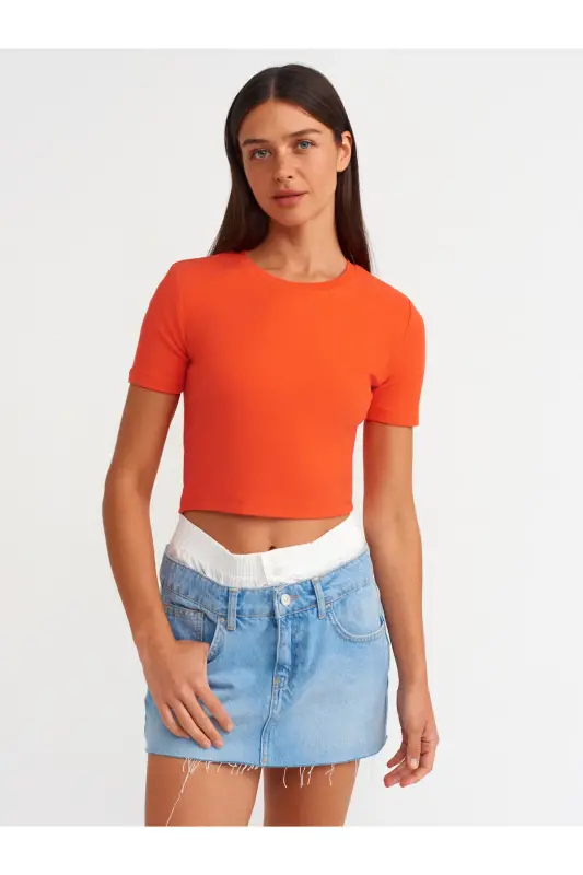30124 Crop T-Shirt-Kırmızı-Kırmızı - 1