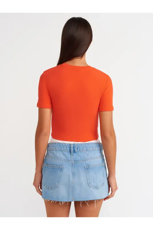30124 Crop T-Shirt-Kırmızı-Kırmızı - 2