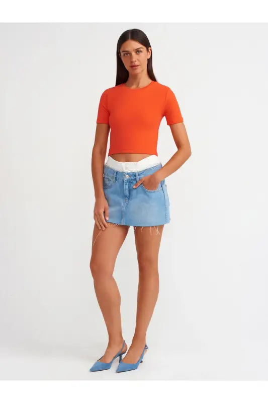 30124 Crop T-Shirt-Kırmızı-Kırmızı - 3