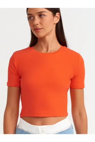 30124 Crop T-Shirt-Kırmızı-Kırmızı - 4