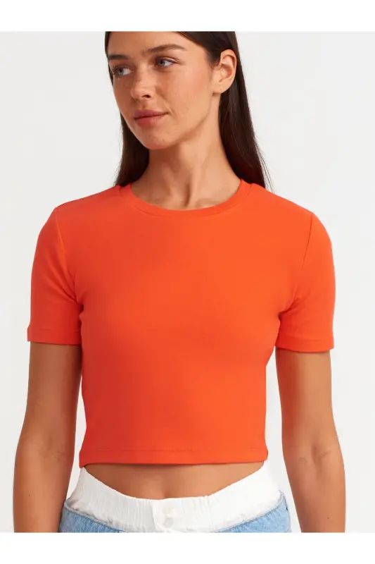 30124 Crop T-Shirt-Kırmızı-Kırmızı - 4