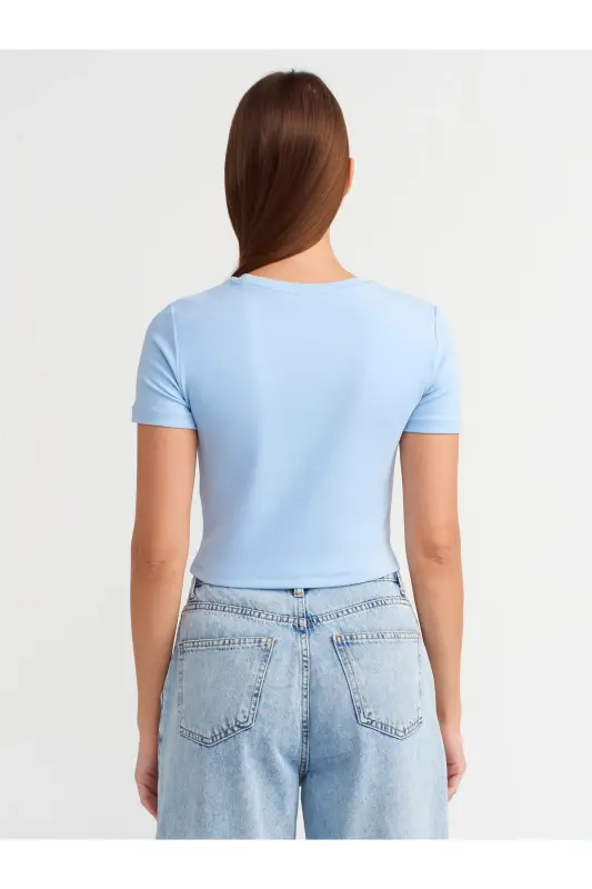 30124 Crop T-shirt-mavi-Mavi - 2