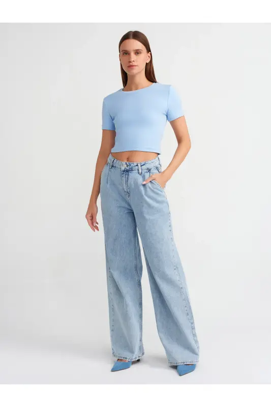 30124 Crop T-shirt-mavi-Mavi - 3