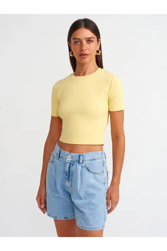 30124 Crop T-Shirt-Sarı - Sarı - Dilvin