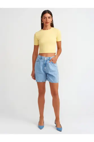 30124 Crop T-Shirt-Sarı - Sarı - 3