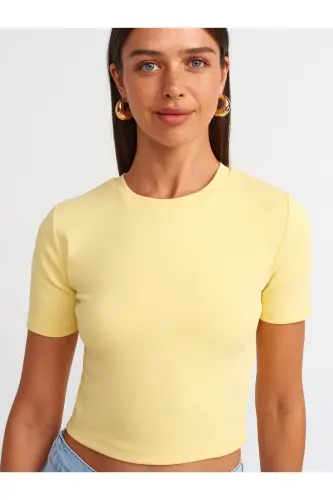 30124 Crop T-Shirt-Sarı - Sarı - 4