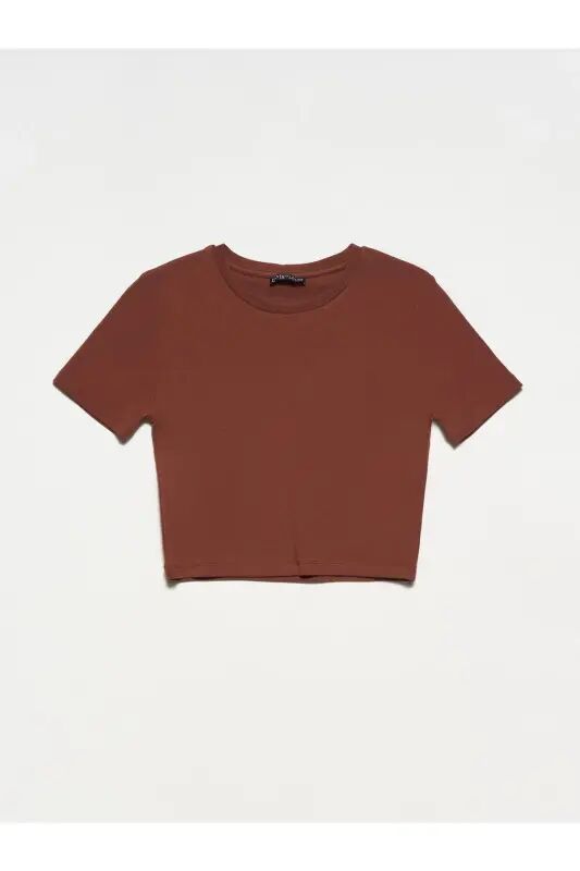 30124 Crop Tshırt-kahve - Kahve - Dilvin
