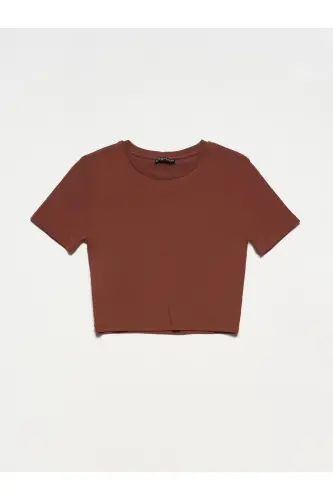 30124 Crop Tshırt-kahve - Kahve - 1