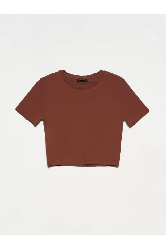 30124 Crop Tshırt-kahve - Kahve - 1