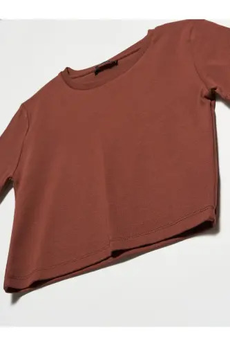 30124 Crop Tshırt-kahve - Kahve - 3