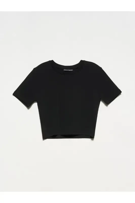 30124 Crop Tshırt-siyah-Siyah - DILVIN
