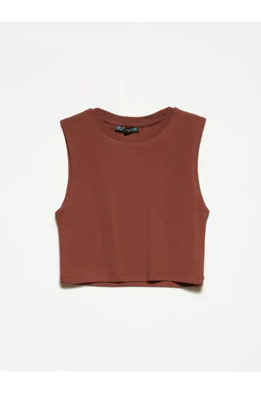 30125 Crop Top-Kahve-Kahve - DILVIN