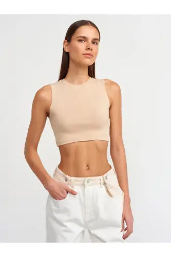 30125 Crop Top-Ochiq Bej-Ochiq Bej 