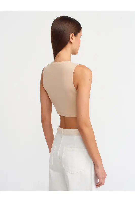 30125 Crop Top-Ochiq Bej-Ochiq Bej - 2
