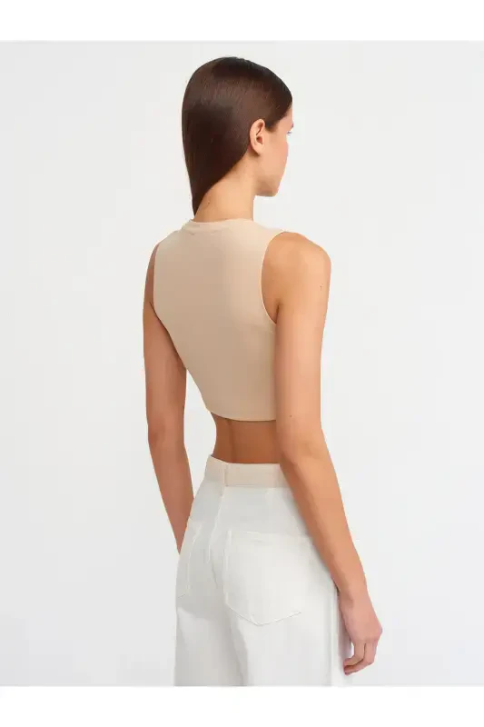 30125 Crop Top-Ochiq Bej-Ochiq Bej - 2