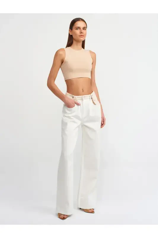 30125 Crop Top-Ochiq Bej-Ochiq Bej - 3