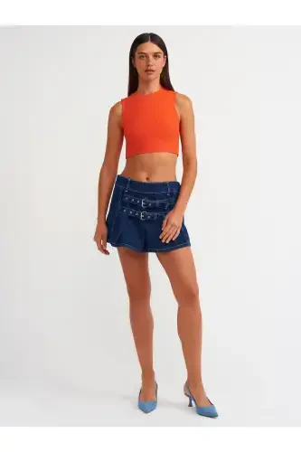 30125 Crop Top-Qizil-qizil - 3