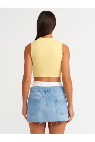 30125 Crop Top-Sarı-Sarı - DILVIN (1)